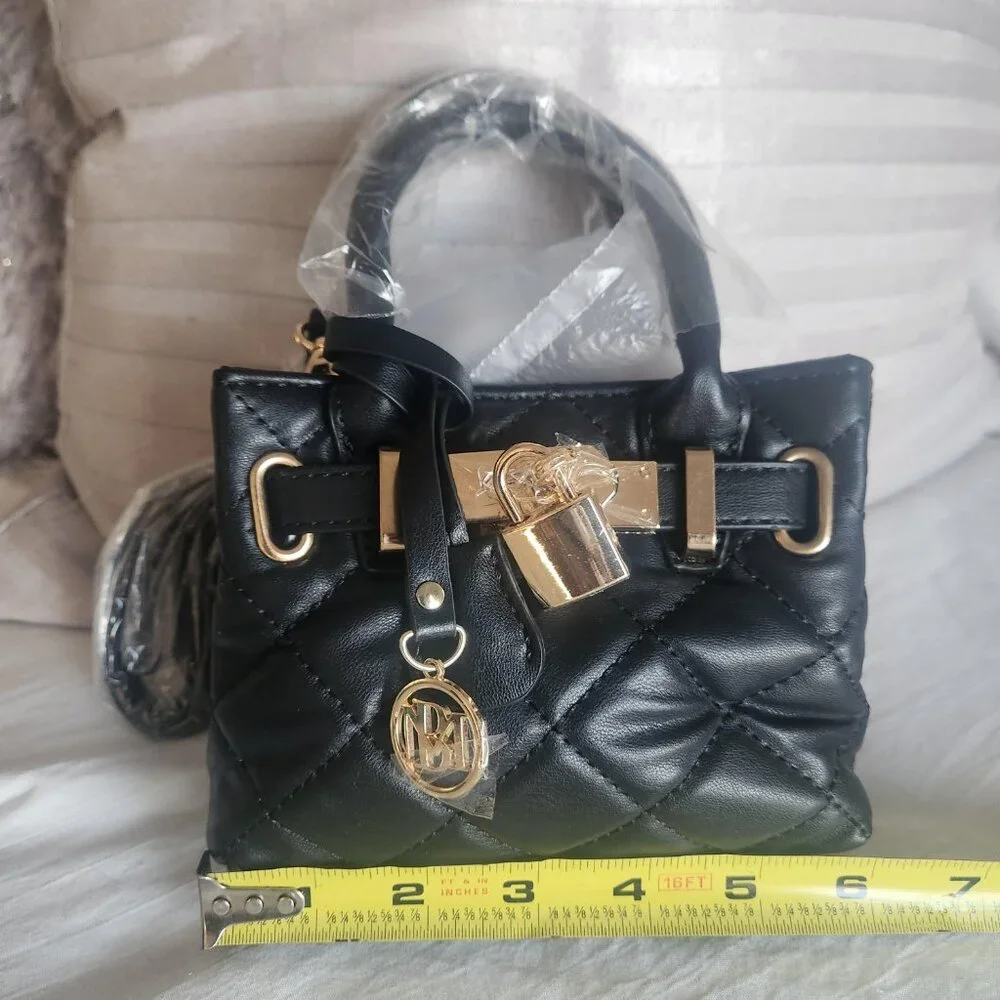 Badgley Mischka Mini Diamond Quilted Tote with front lock NWT - Picture 11 of 12